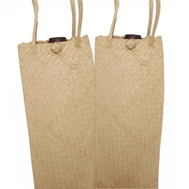 Hawaiian Store da Hawaiian Store Hand-Woven Lauala Gift Bag with Handles and Closure 2 Pack (Ch - Pack of 2- 12" X 5.3" x 3.5" Wine Bottle Style