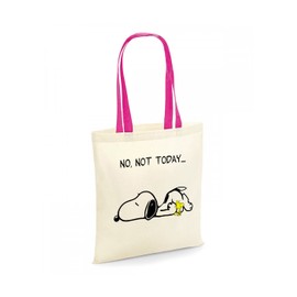 Giftme No Not Today Sleeping Dog Birthday, Christmas, Secret Santa Stocking Filler Shoulder Bag Shopping Tote Bag Cotton Shopping Bag. (Fuchsia Handle)
