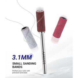 AIRSEE Small Sanding Bands 100Pcs Nail Drill Bits with 3.1mm Mandrel Bit for Electric Nail Drill, 240 Fine Grit Acrylic File Attachments Mini Professional Sander Beauty Brown