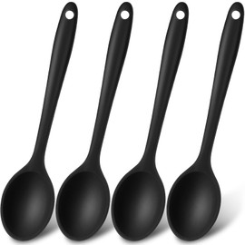 Patelai 4 Pieces Small Multicolored Silicone Spoons Nonstick Kitchen Spoon Silicone Serving Spoon Stirring Spoon for Kitchen Cooking Baking Stirring Mixing Tools (Black)