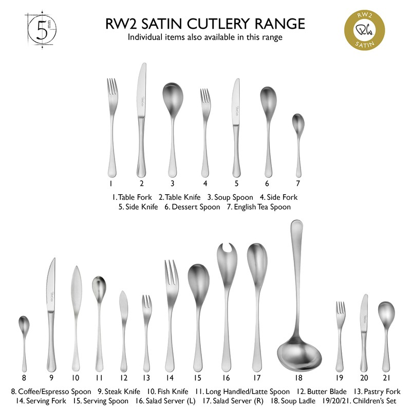 Robert Welch RW2 Satin, 7 Piece Cutlery Place Setting. Made