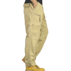 MYMRIN Mens Cargo Pants Elastic Waistband 7 Pockets Hiking Tactical Pants Cotton Cargo Work Pants for Men(Khaki,3XL)