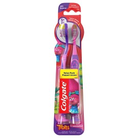Colgate Kids Trolls Toothbrush Pack of 2 Soft Handle with Tongue Cleaner