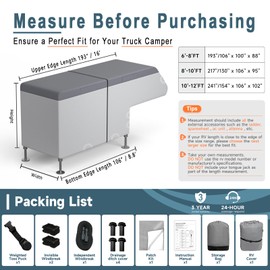 Umbrauto Truck Camper RV Cover 6-8ft: Waterproof Cabover Camper Cover, Upgraded 7 Layers Slide-in Camper Cover, Windproof Straps, Adhesive Patch for All Seasons