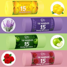 Scented Swing Bin Liners 50L 15 Lemon 15 Lavender 15 Apple 15 Rose 50L Tie Handles 60cm x 94cm 50L Bin Liners 50L (Pack of 60)