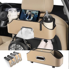 HOLDCY HOLDCY Car Back Seat Organizer with 2 Drink Cup Holder - Tissue Box and Storage Box Hook - Multi-functional Storage - Great for Kids and Travel (Beige)