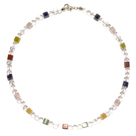 Rock Crystal Jewellery Necklace with Colourful Gemstone Cube Clasp 925 Sterling Silver Model Number 1188, Gemstone, rock crystal