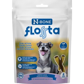 N-Bone Flossta Dual Action Dental Chews for Dogs, Unique Twist Shape for Deep Teeth Cleaning and Proactive Dental Care, Pumpkin Flavor, 8 Count 6.4-oz Bag