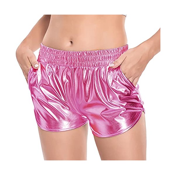 Fenyong Women's Metallic Shorts Shiny Pants with Elastic Waist Hot