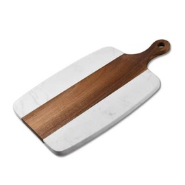Wood Marble Cutting Board，Serving Board for Steak Fruits With Handle， Bread, Cheese,Suitable for Kitchen,Restaurants (white, 35 * 18.5 * 1.3cm/13.8 * 7 * 0.5inch 1pcs)
