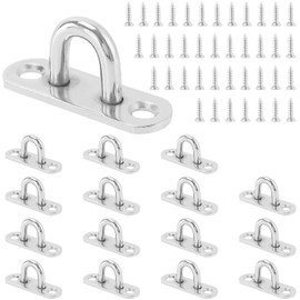 MUKSEUT 16 Pack 1.8 inch Pad Eye Plate, Stainless Steel Ceiling Hook with 40 Screws, Heavy Duty U Staple Hook Loop for Hanging Wall Rigging