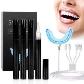 Professional Teeth Whitening Kit & Bleaching Kit with 16X LED Accelerator Light - 4X Enamel-Safe Whitening Gel Pens, at-Home Teeth Care System for Brighter Smile