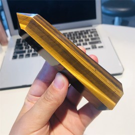 Zenkeeper Tiger Eyes Crystal Wand Natural Tiger Eyes Wand Tower 3” - 3.5”