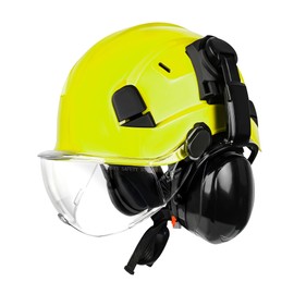 SMASYS Safety Hard Hat with Visor Ear Muffs- Adjustable ABS Climbing Helmet 6-Point Suspension Perfect for Construction Head Protection Hardhats Hear, Green (Green Hard Hat with Clear Visor-Earmuffs)