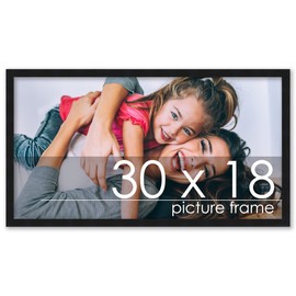 Poster Palooza 30x18 Frame Black Solid Wood Picture Frame | 0.75 Inch Moulding Width | Includes UV Acrylic Plexiglass, Foam Board Backing & Hanging Hardware