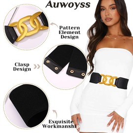 Auwoyss - Cinturón de piel elástico para mujer, cinturón ancho, cinturón elástico, clásico, hebilla para mujeres y niñas, Bg-crossover, M
