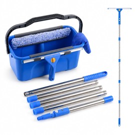 UFORU Professional Window Cleaning Kit with Bucket, 3 Gallon Set with 14" Window Squeegee, 15" Microfiber Scrubber and 76" Long Handle for High Window, Home, Outdoor, Commercial and Car Glass Cleaning