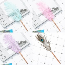 Retro Feather Ballpoint Pen Exquisite Siganture Pen Refillable Ballpoint Pen for Wedding Office Business Gift Pens for Signing Artwork Journal Writing Ballpoint Pens and Refills (Blue)