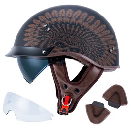 VCOROS Half Helmet Motorcycle DOT Approved Open Face Helmet F07 with Sun Visor and Quick Release Buckle for Adults Men and Women (F07-Indian,M)