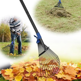 Adjustable Leaf Rake, 53” Long Handle Garden Rakes for Lawns Leaves with Expandable Head 8-17", Yard Women Kids Rake for Gardening RV Camping