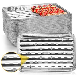 Yesland 30 Pack Disposable Aluminum Pans with Perforated Bottom for Air Circulation - 13.4 x 9 x 1.1 Inch Food Containers, Aluminum Sheet Pans for Cooking, Baking, Heating, Storing, Meal Prep, Takeout
