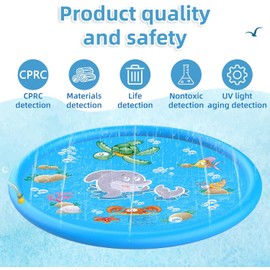 JIUFEI Almohadilla para Salpicaduras de Agua 67''/170cm, Chapoteadero para Niños, Piscina Inflables de Agua, Divertidos Juguetes de Agua para Niños Niñas con Estampados de Animales Mmarinos