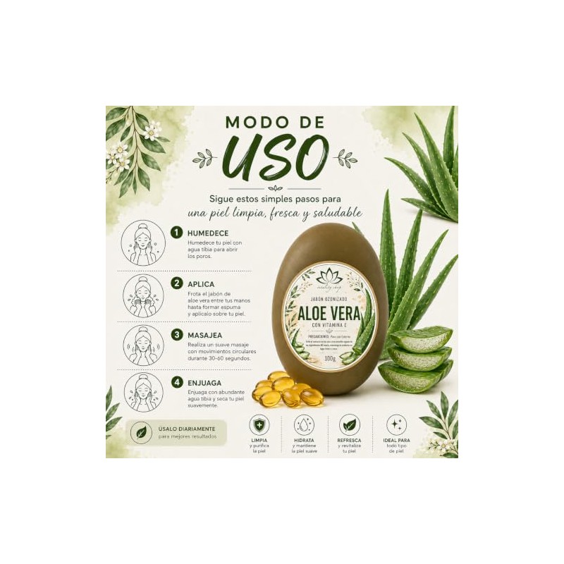 Jabón Orgánico Artesanal De Sábila con Aceite Ozonizado y Vitamina