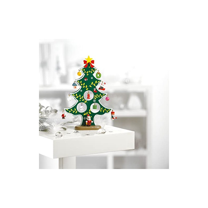 Hand-Painted Wooden Christmas Tree Decoration with 12 Pendants