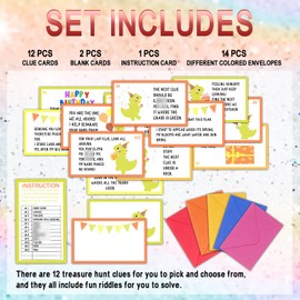 ltazhyi Birthday Treasure Hunt Clue Cards, Dinosaur Scavenger Hunt Game, Set of 15 Cards and 14 Envelopes, Indoor Ourdoor Birthday Party Activities Celebration Game, Birthday Party Decorations - SR3