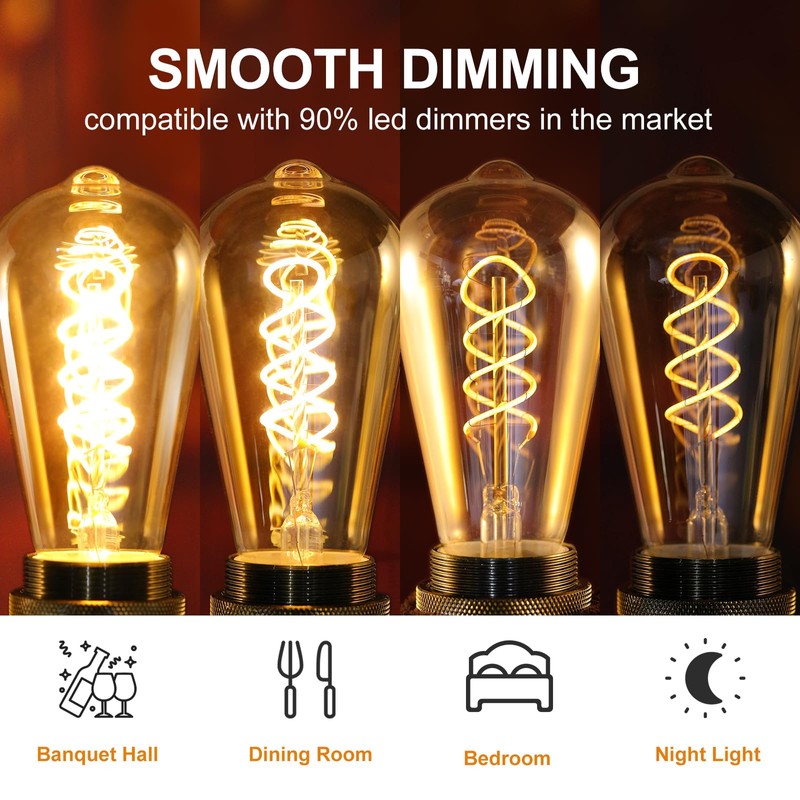 Decoaui ST64 LED E26 Vintage Edison Light Bulbs, Amber Glass,