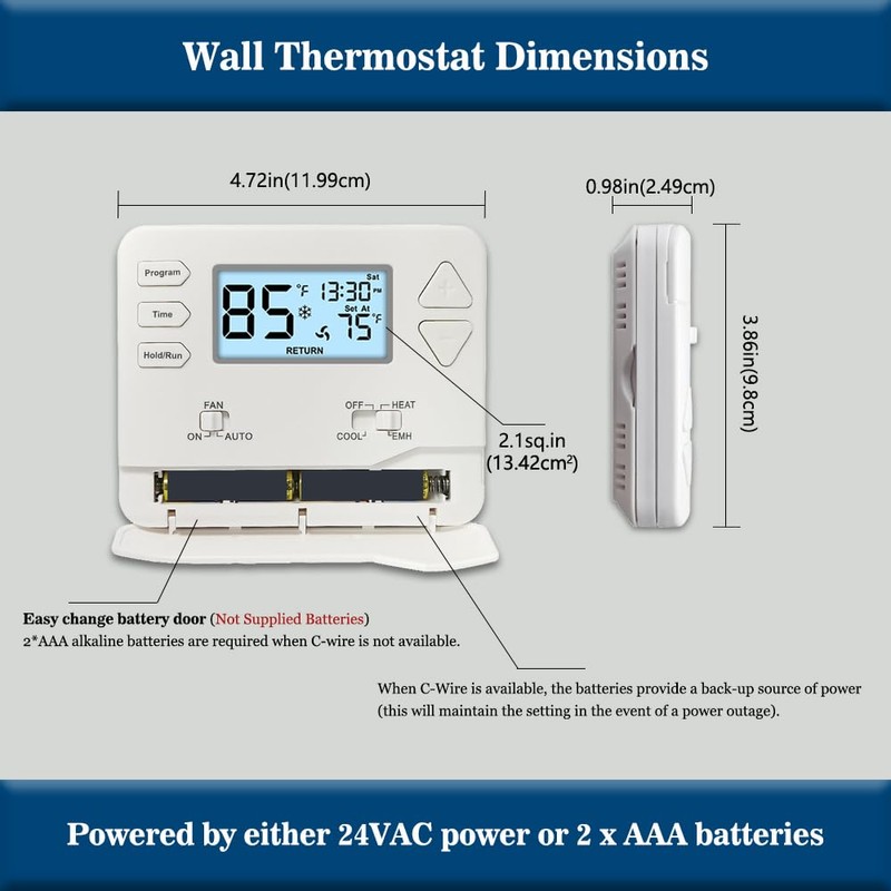 Thermostat for Heat Pump,Programmable Thermostat for House,Single-Stage Systems,2 Heat/1 Cool
