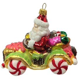 Pinnacle Peak Trading Company Santa Claus Riding in Candy Dessert Car Polish Glass Christmas Tree Ornament