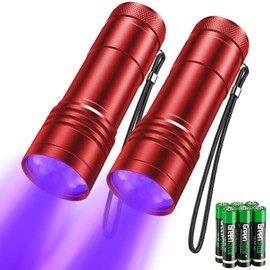 kizplays UV Torch Pack of 2 Mini UV Black Light Torch with 12 LEDs, Ultraviolet Light with 395 nm for Geocaching, Pet Urine Detectors, Pets Urine Detector etc. (Red)