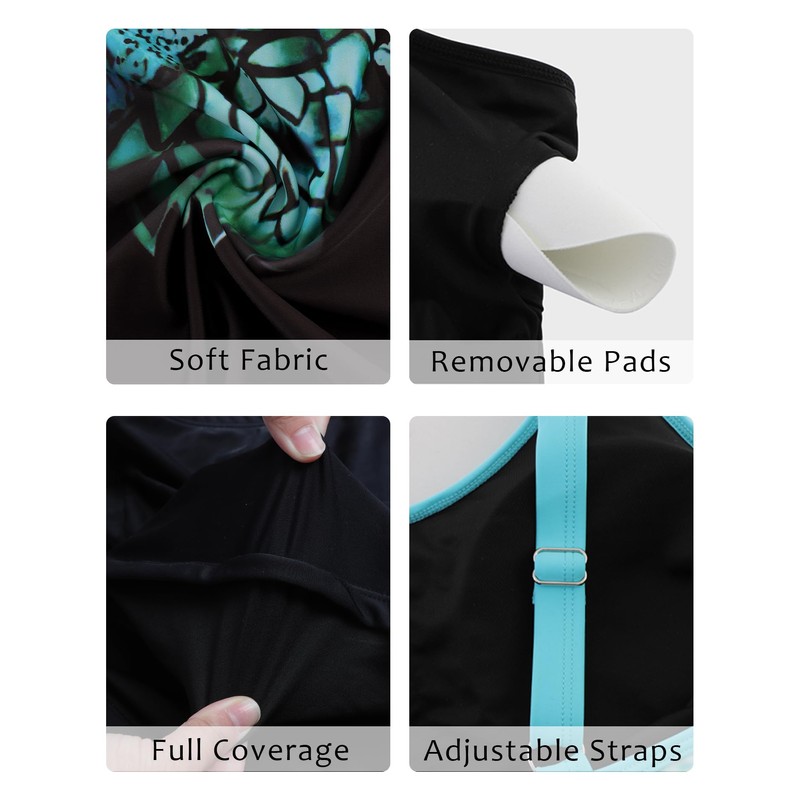 Arolina Retro Swimsuit for Women Tummy Control Blue Floral Tankini