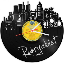 GRAVURZEILE Vinyl Record Clock - Skyline Ruhr Area - Wall Clock Made of Cast Vinyl with City Skyline 30 cm - Upcycling Design Clock Wall Decoration Vintage Clock Wall Decoration Retro Clock - Made in