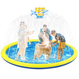 127 inch Extra Large Non-Slip Splash Pad Sprinkler for Kid and Dog, Kiddie Dog Pool, Toddler Outdoor Toys for Ages 3-12 Boys Girls, Summer Outdoor Water Kids Toys, Parent Games, Backyard, Lawn