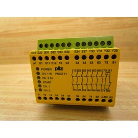 PILZ PNOZ 11 24VAC 24VDC 7N/O 1N/C (774080), 1 N/C, 1 SC, 24 VAC/DC, 5-8 AMP, Automatic/Manual/Monitored Start, DIN Rail Mount, INPUTS: 1/2 Channel Wiring, Monitoring of E-Stop, OUTPUTS: 7 N/O, Power