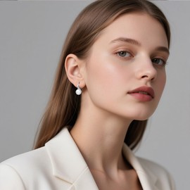 Desnuage Sterling Silver Pearl Dangle Earrings - Elegant Drop Earrings for Women