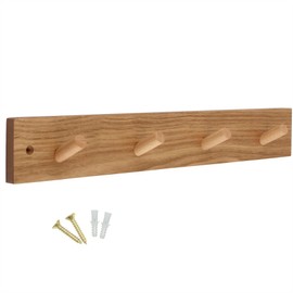 Keypak Wooden Coat Hooks –Pine Wall-Mounted Coat Rack – 46 cm Modern Wooden Hook Rail with 4 Heavy-Duty Hooks for Coats, Jackets & Hats – Includes Fixings for Easy Installation