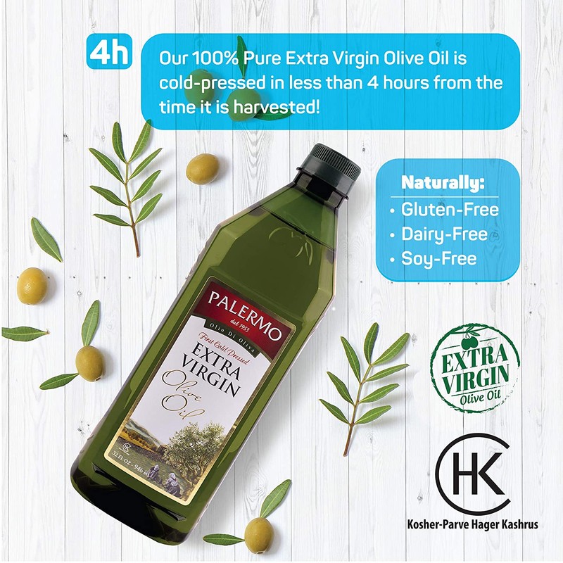 Palermo Extra Virgin Olive Oil, Cold-Pressed Within 4 Hours, Unrefined,