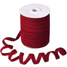 Berolle 50 Yards Vintage Velvet Ribbon Crushed Velvet Ribbon for Wedding Décor Choker Necklace Gift Package Wrapping (Red, 3/8")