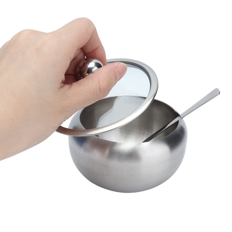 RASTKY Sugar Bowl Stainless Steel Clear Lid Inbuilt Spoon for