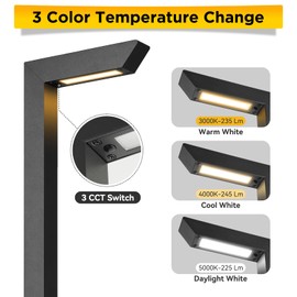 Gardencoin 3CCT LED Low Voltage Landscape Pathway Light, 12V Premium 3000K/4000K/5000K Selectable Path Lights Wired, Modern Walkway Lights Outdoor, Higher Housing with Larger Stake (19.71IN, 4pack)