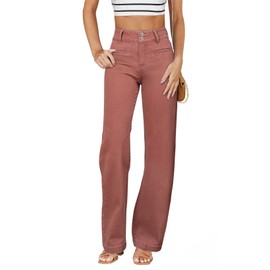 Sidefeel Jeans for Women High Waisted Stretchy Wide Leg Trendy Loose Straight Leg Zimbaplatinum Denim Pants Red Size 8