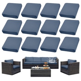 SUKAIKEQA 12Pcs Patio Cushion Covers Waterproof, Cushion Covers, Stretch Outdoor Couch Covers, Patio Couch Slipcovers, Patio Cushion Covers Replacement, Outdoor Chair Cushion Covers (Grayish Blue)