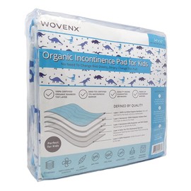 WOVENX Organic Incontinence Pads for Kids & Toddlers - 5 Layer Waterproof Protectors for Overnight Bed Wetting - Reusable & Washable Pee Pads - Fits Twin to Full Size Beds - 34" x 52" Dinosaur