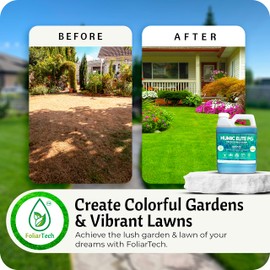 Humic Acid Organic Lawn Fertilizer - Fulvic Humic Mineral Blend for Trees, Shrubs, Ornamentals, Vegetables & Crops - Enhancer & Garden Soil Conditioner by FoliarTech, 1.1 Gallons