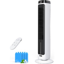 JRD 41" Air Cooler for Bedroom, Office, Large Room, Portable Evaporative Air Cooler with Ice Packs, 12H Timer, 3 Speeds, 4 Modes, 80° Oscillating Tower Fans with Remote