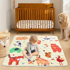 Miereirl Baby Play Mat 50x50 inch Play Mat for Playpen Thicken Soft Baby Crawling Mats for Floor Extra Large Non-Slip Baby Crawling Mat for Babies Toddlers Tummy Time Indoor&Outdoor Yellow Animal