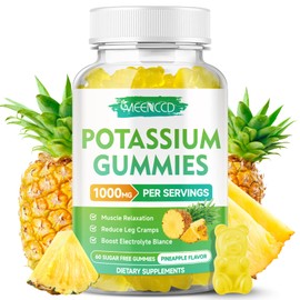 Potassium Citrate Gummies 1000mg, High Potency Potassium Supplement Gummies for Adults Women & Men, Support Leg Cramps & Muscle Health, Sugar-Free, Pineapple Flavor, 60 Count
